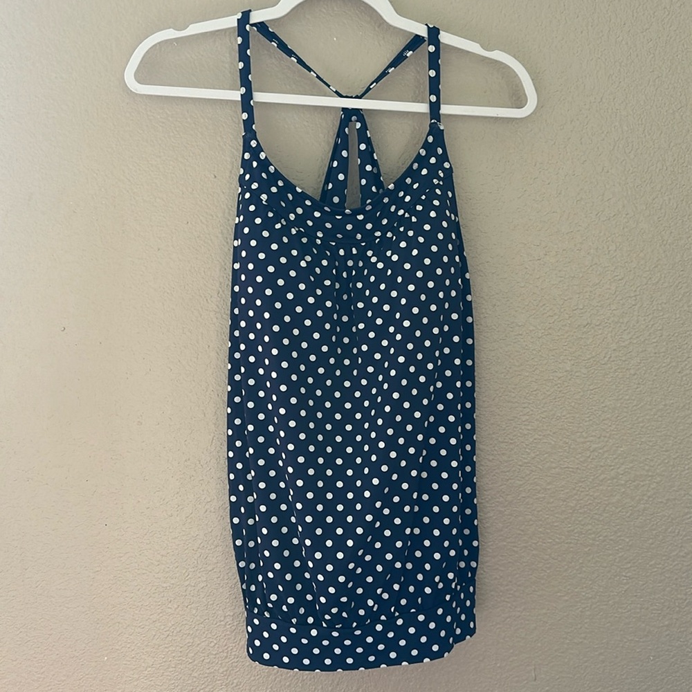 Lands’ End blue polkadot blouson tankini top 10